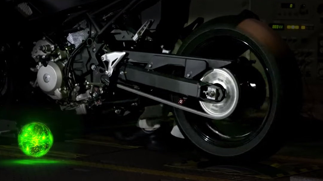a hybrid motorcycle is tested on a Dyno